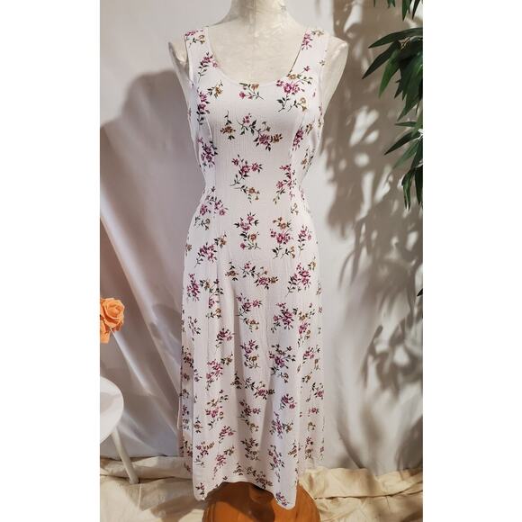 Vintage Dresses & Skirts - Vtg 90s Floral Micro Gingham Check Cottagecore Tieback Midi Dress Size 8 Fairy